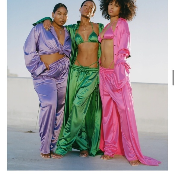 𝅺LAINA Rauma Pants Green S Small Satin Drawstring Pant Trouser Club Bed - Picture 6 of 14